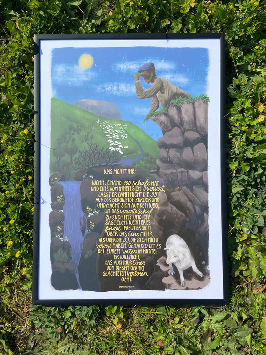 Das verirrte Schaf - Poster mit Rahmen